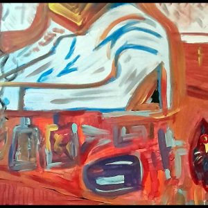 Abstract Bar Scene with Cat – Original Hand-Painted Canvas