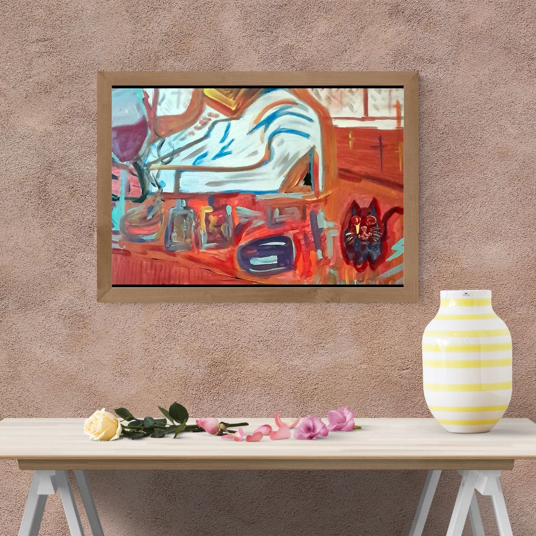 Abstract Bar Scene with Cat – Original Hand-Painted Canvas mockup