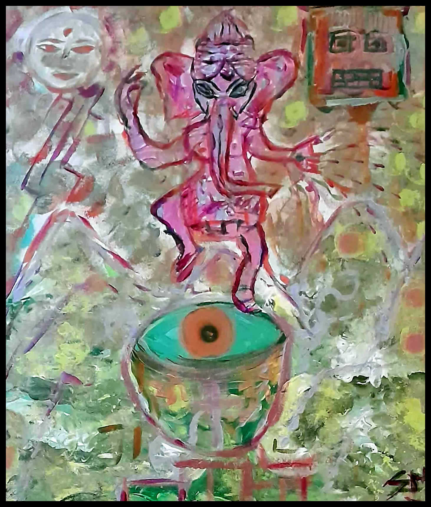 Abstract Dancing Ganesha – Hand-Painted Acrylic on Canvas