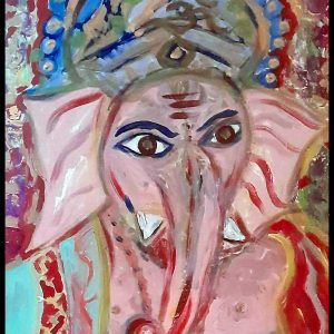 The Divine Gaze – Vibrant Lord Ganesha Abstract Painting